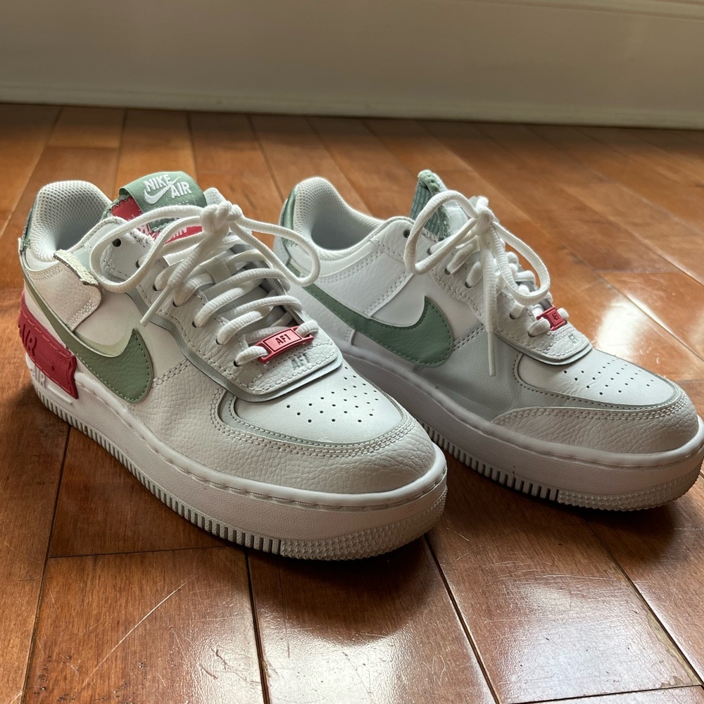 Nike Air Force 1 White with Green and Pink Accents